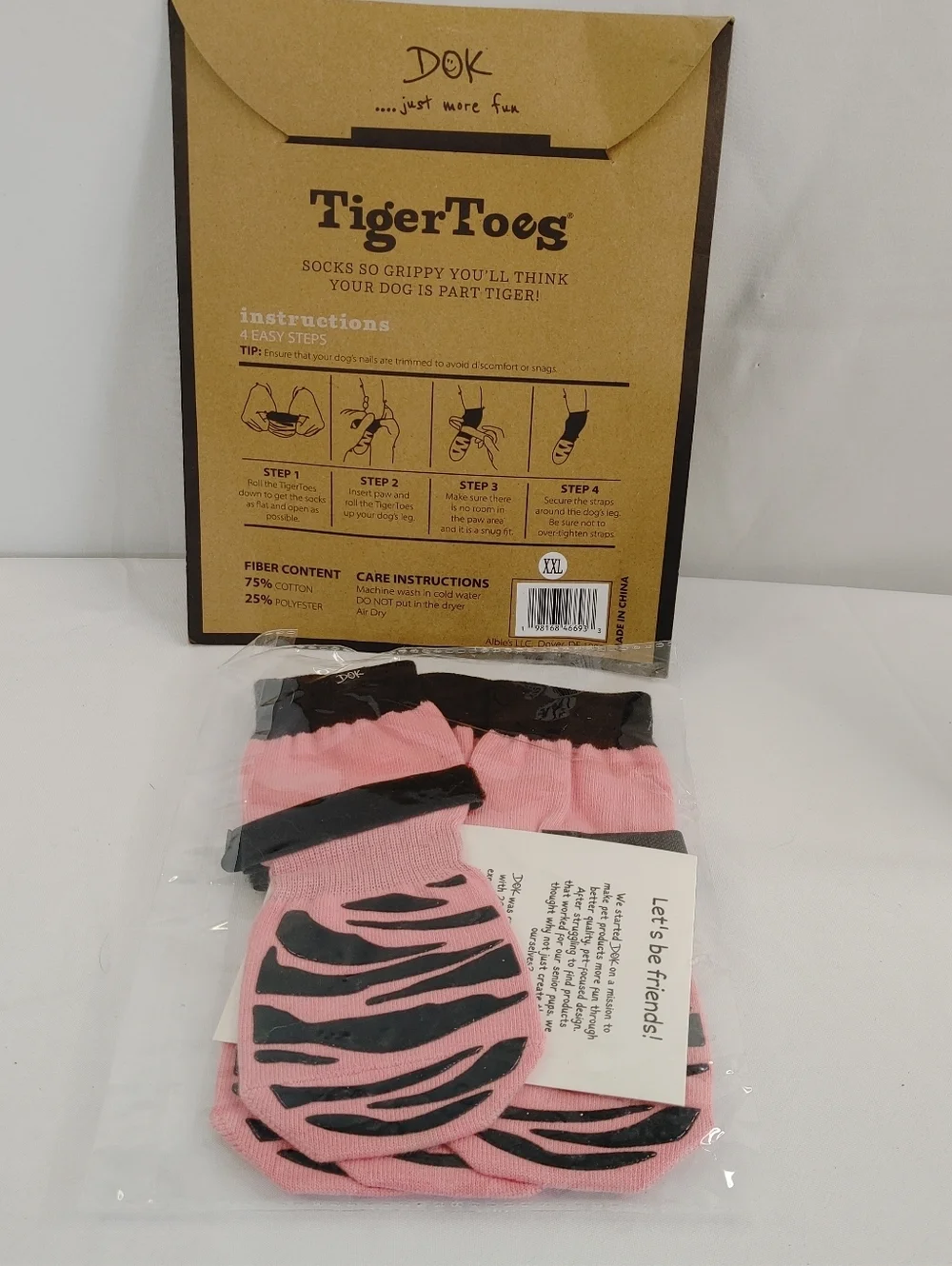 DOK TigerToes Dog Grip Socks XXL Pink Anti Slip Traction Socks 4 Pack